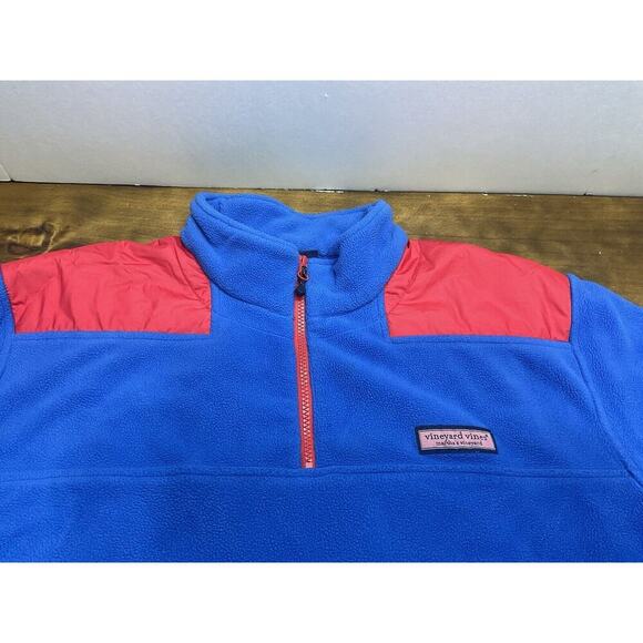 Vineyard Vines Sweater Adult Large Blue Fleece 1/4 Zip Pullover Shep Shirt Red - Picture 2 of 11
